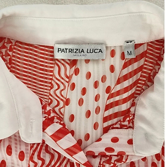 Patrizia Luca Milano Red White Mixed Print Button Down Blouse Long Sleeve Size M - Picture 4 of 6